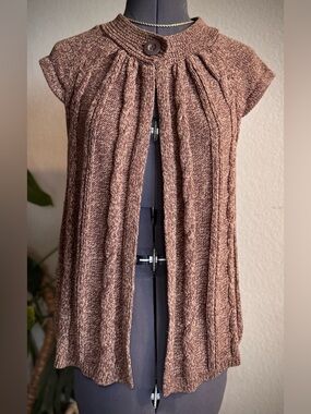 Vintage Brown Knit Open Front Shawl Cardigan Y2K Sweater Top S
